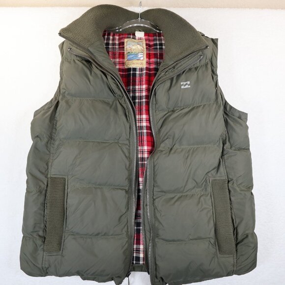 Billabong Other - Billabong Y2K Chunky Puffer Hooded Green Vest Fleece Lined Heavyweight Dbl Zip L
